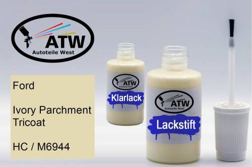 Ford, Ivory Parchment Tricoat, HC / M6944: 20ml Lackstift + 20ml Klarlack - Set, von ATW Autoteile West.